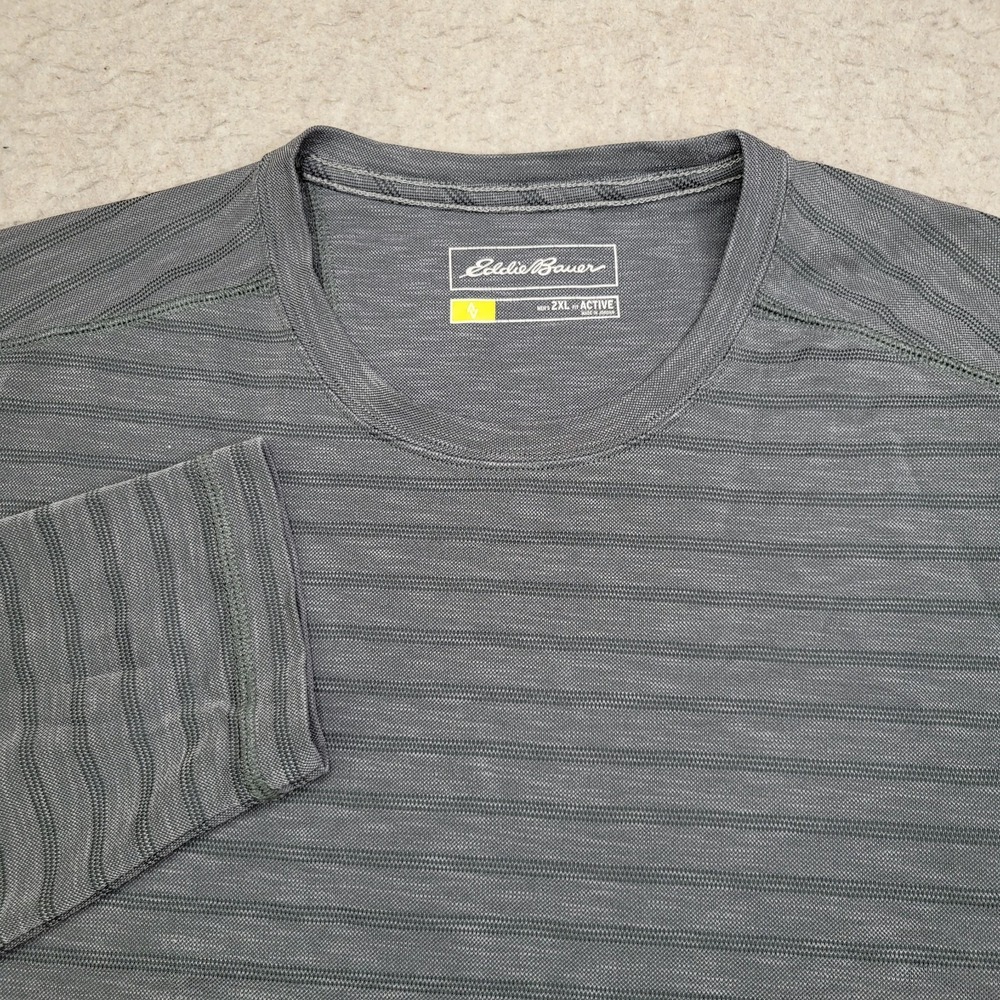 Eddie Bauer Travex Shirt Mens 2XL Gray‎ Striped Long Sleeve Performance Hiking